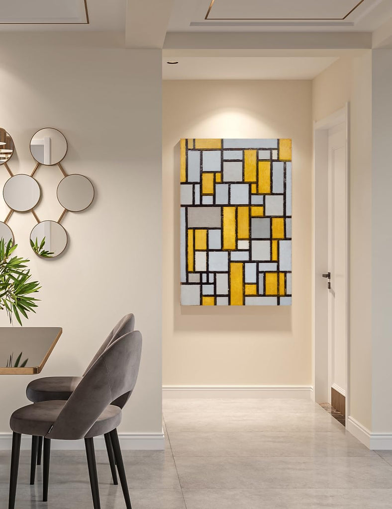 Large Mondrian Wall Art, Composition with Grid 1, 1918, Size 36x24 in