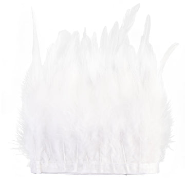 White Rooster Feather Fringe Trim 14.7ft 3-5inch Fluffy Feather Trim Fashion Dress Sewing Crafts,Gloves,Feather Shawl