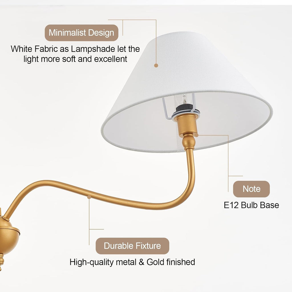 Modern Gold Linear Chandelier for Kitchen Island, 2-Light Linear Light Fixture with Off-White Fabric Shade, Rustic