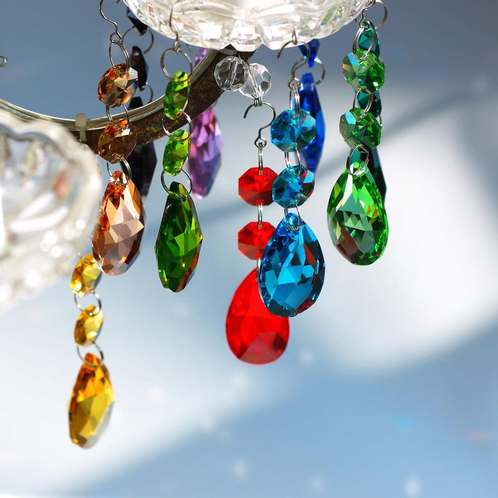 12pcs Teardrop Crystal Chandelier Prism Suncatcher Replacement - 38mm Multicolor Hanging Crystals Beads Ornament