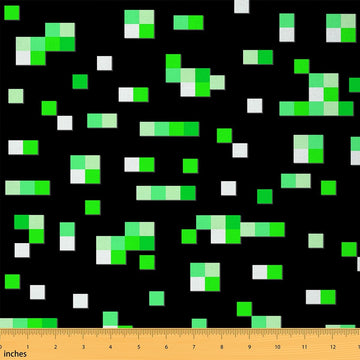 Miner Grid Fabric by The Yard Green Geometric Patchwork Plaid Fabrics for Sewing Lovers Game Pixelated Style Decor