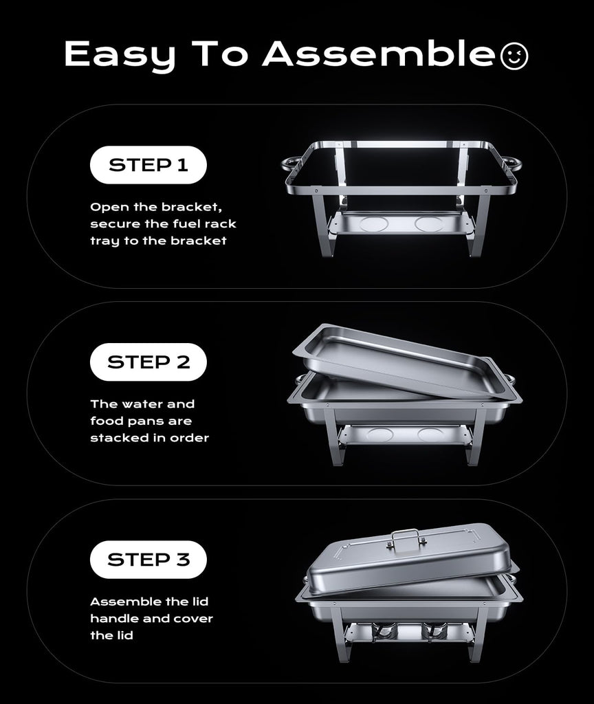 Chafing Dishes for Buffet 4 Pack, [Ultrasonic Mirror Polishing] Chafing Dish Buffet Set 9QT, [Rolled Edge Finger