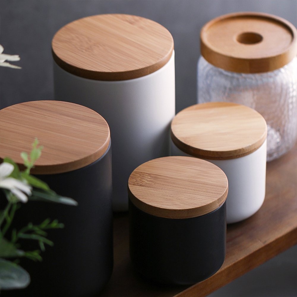 1000ml/34 oz Air Tight Jars Ceramic Storage Containers with Airtight Seal Bamboo Lids Kitchen Canisters for Tea Sugar