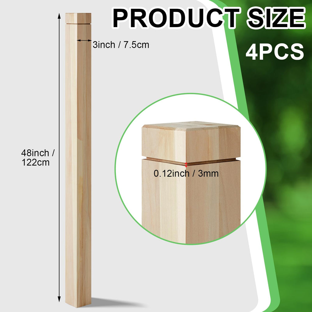 4 Pcs 3" x 48" Solid Poplar Stair Newel Post with Single Groove