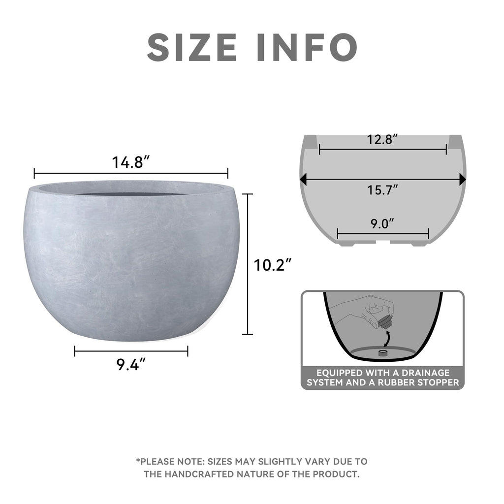 Accent Round Bowl Blue Gray Concrete Planter 15.7" Dia, Outdoor