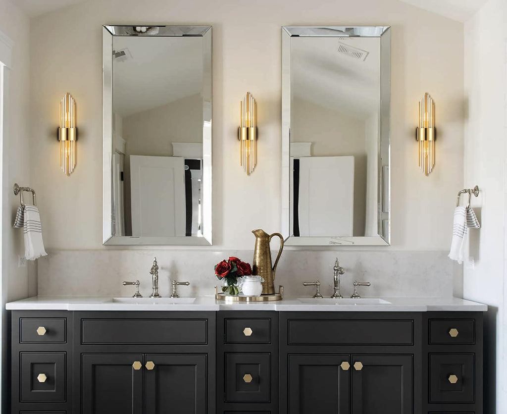 2-Light Modern Brushed Titanium Gold Wall Sconce with Clear Glass Crystal Luxury Wall Light Fixtures for Bedroom