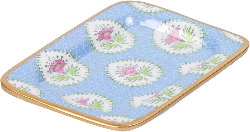 Decorative Trinket Tray, Jewelry Plate, Catchall Dish , Dresser, Nightstand, Entryway, Blue and Pink, Chinoiserie