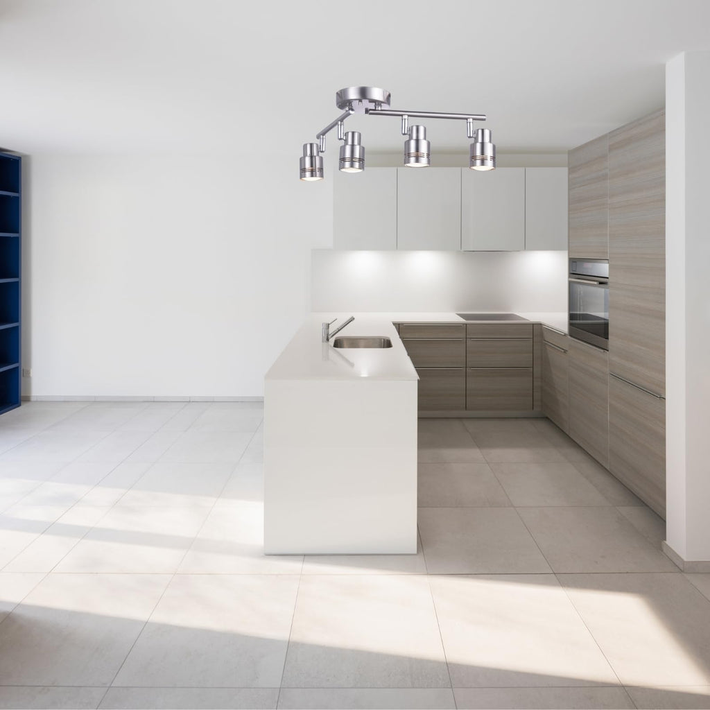 4 Light Modern Track Lighting Kit Flexibly Adjustable Bar with Multi-Directional Brushed Nickel Ceiling Spotlight