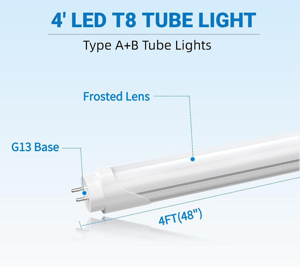 4Ft T8 LED Tube Lights,24W Type A+B Plug & Play,3000LM 5000K
