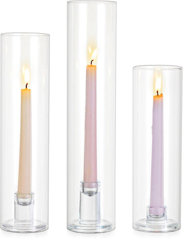 Hurricane Candlestick Holders: 12 Pcs Glass Taper with Cylinder - Set of 12