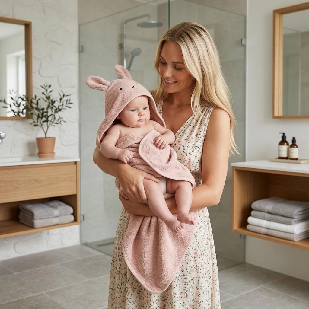 Hooded Baby Bath Towels, 100% Organic Cotton, 32"x32" 2-Pack