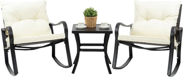 3 Piece Outdoor Rocking Chairs Patio Bistro Set | Coffee Table and Cushions, Patio Wicker Rocking Chair Furniture Set