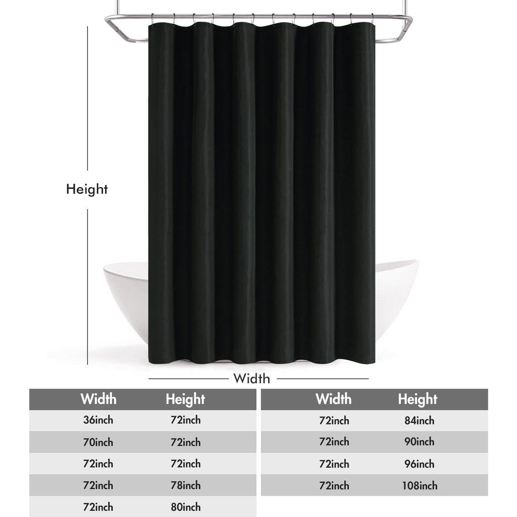 Black Extra Long Linen Fabric Shower Curtain Set - W72xL108