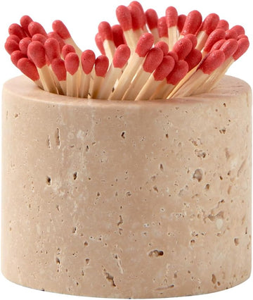Luxury Natural Travertine Match Holder with Striker, Decorative Matchbox
