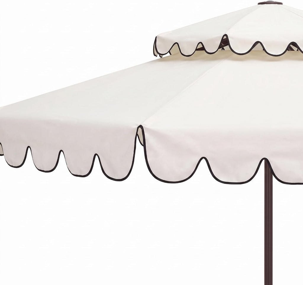 9ft Round Double-Top Patio Umbrella with Crank Lift & UV Protection - White/Black