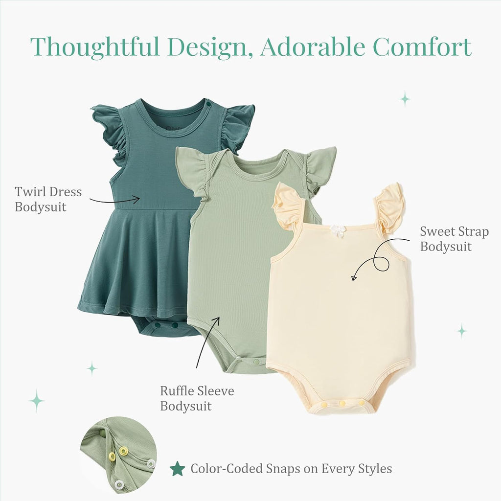 Baby Girl Bamboo Viscose Bodysuits Set, Pack