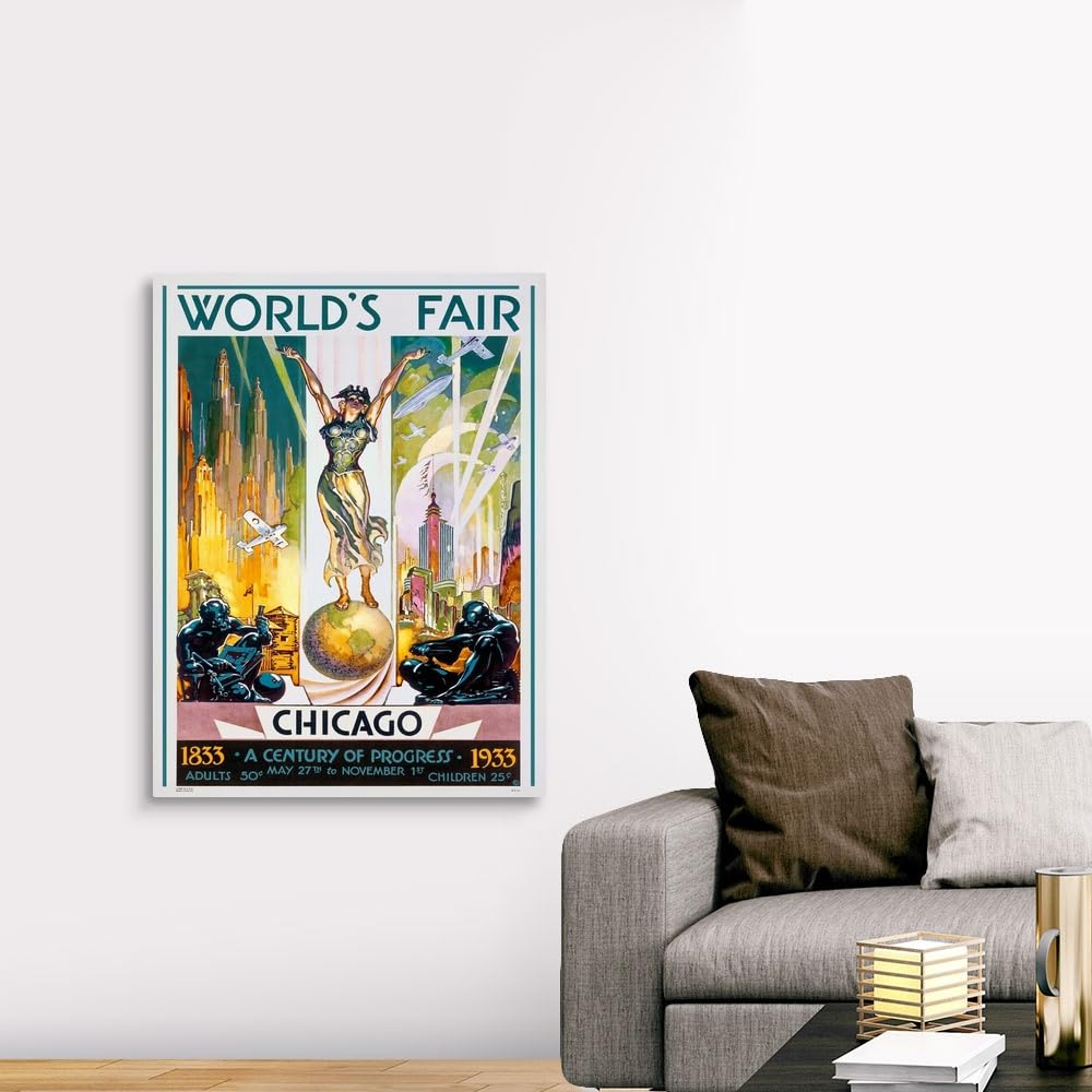 Chicago Worlds Fair, 1933 Canvas Wall Art Print Figurative, Vintage, Home Decor Woman, Figure Artwork, 12" x 16"