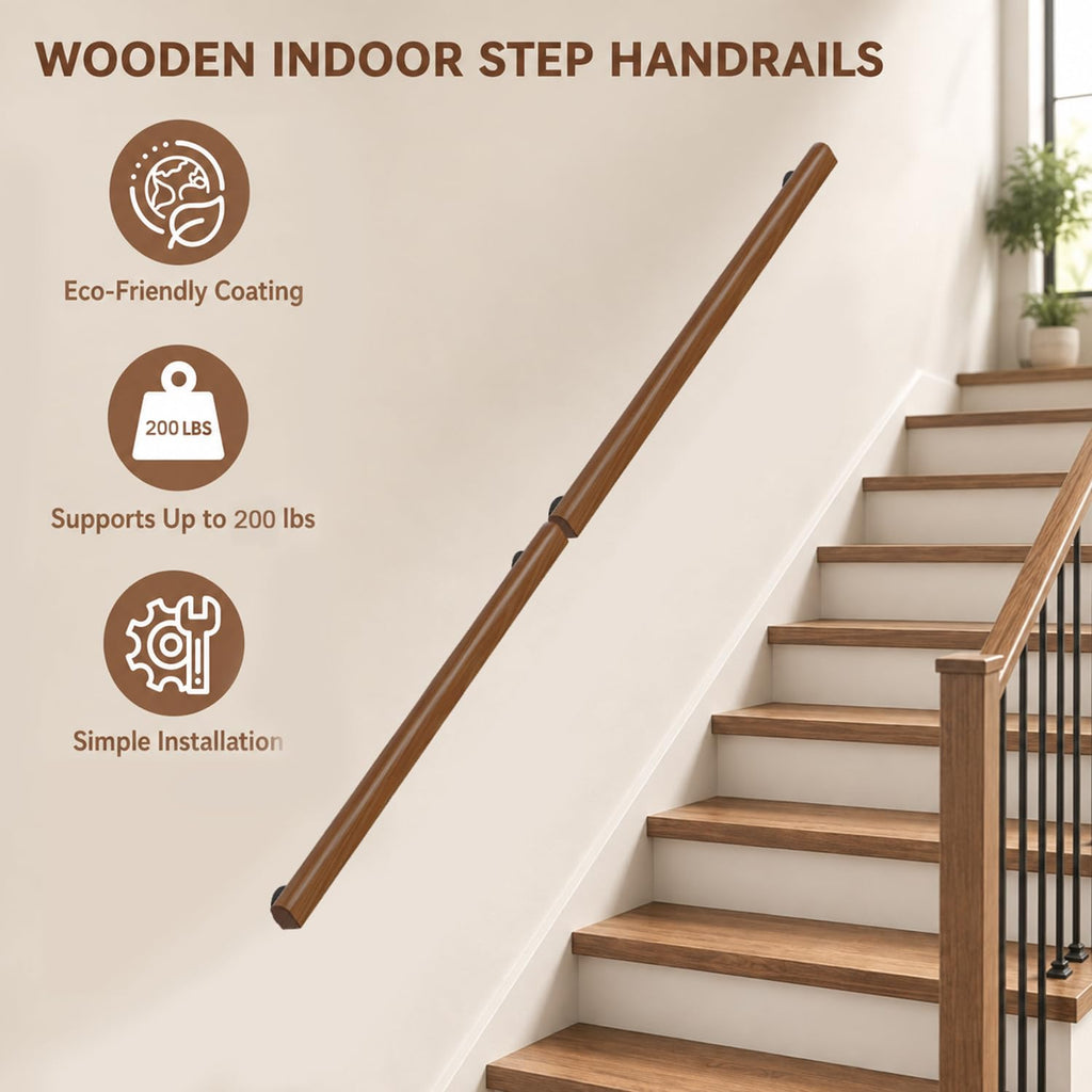 Wooden Handrails for Indoor Stairs - Wall Mounted Wood Stair Railing-Walnut