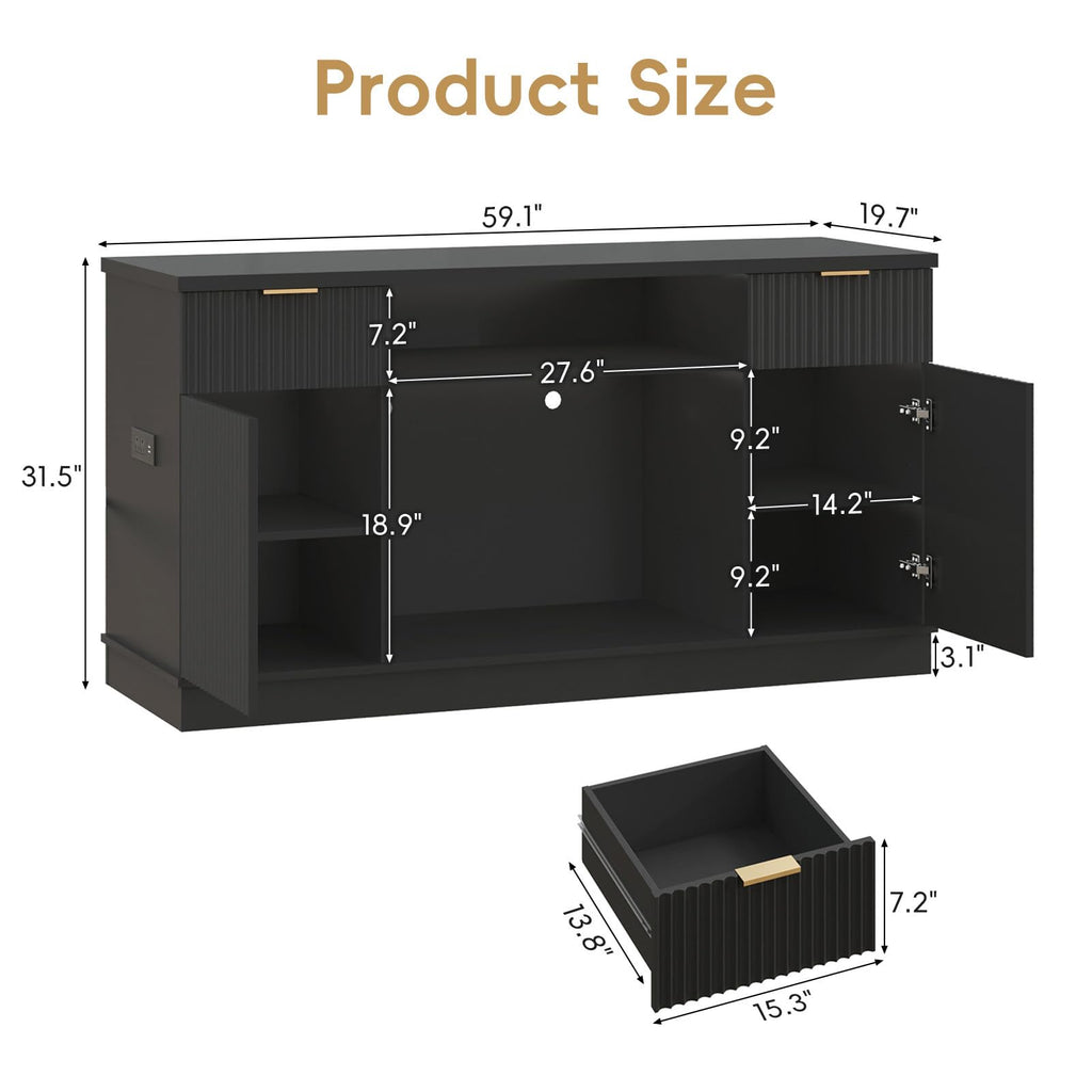 75-120 Gallon Fish Tank Stand with Power Outlet & Drawers, Black