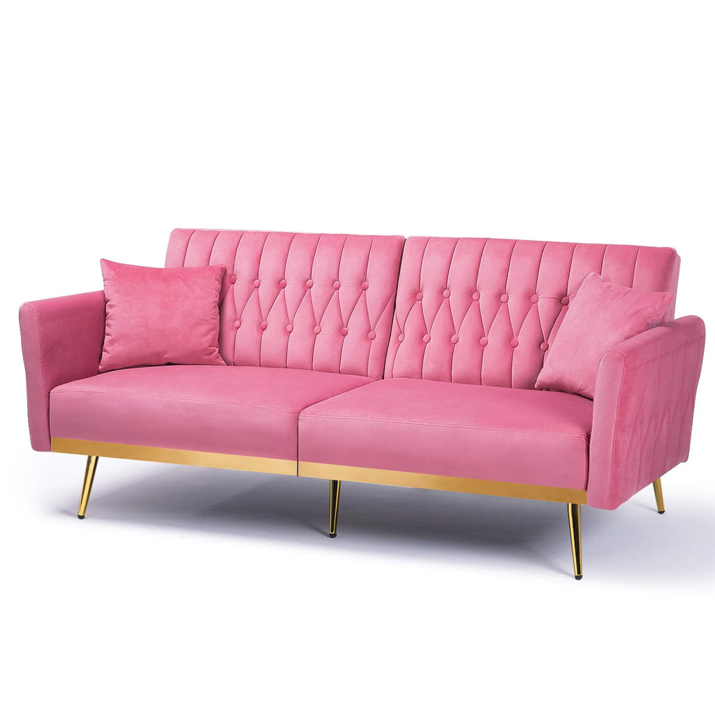 70" Futon Sofa Bed w/Adjustable Armrests, Pink
