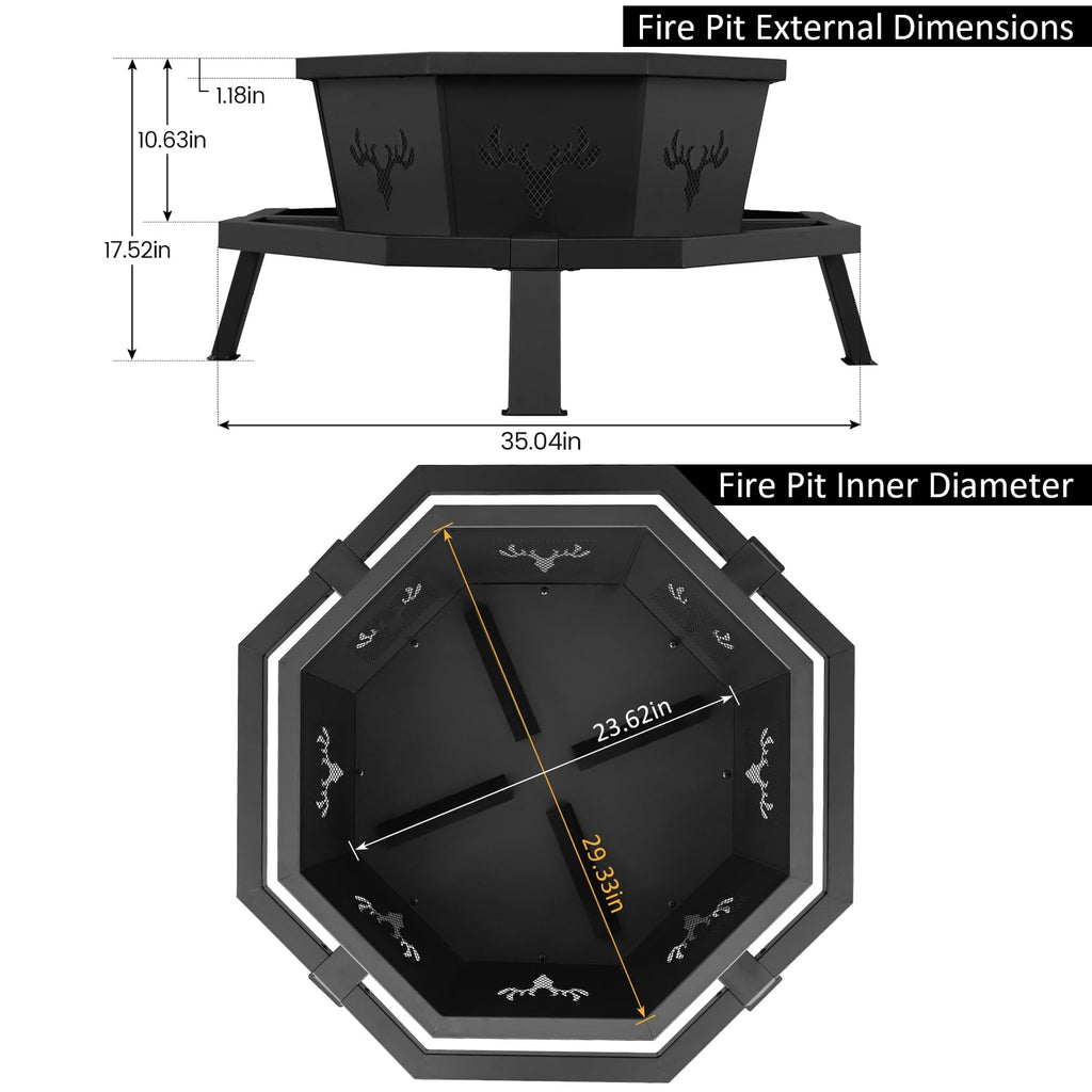 35 Inch Octagonal Outdoor Fire Pit, Fire Pits for Outside Wood Burning Fire Pit, Firepit, Firepits for Outside