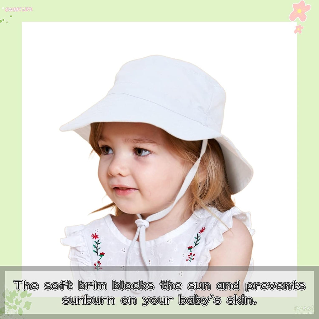 Summer Baby Sun Hat for Boys Girls UPF 50+ Wide Brim Toddle Bucket Hat Adjustable Baby Beach Cap 0-8 Years