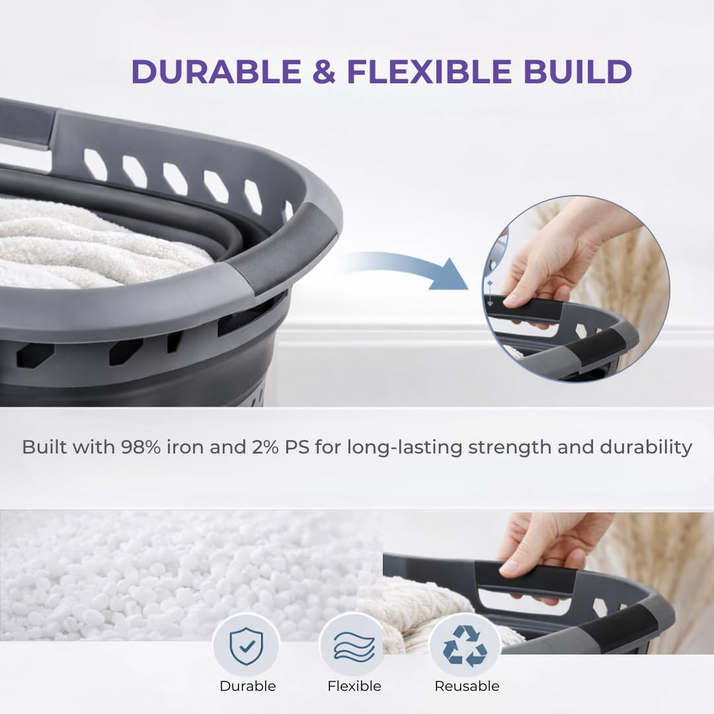 360 Collapsible Laundry Basket 40L | Portable | Space Saver Storage | Hold 2 Loads | Store Under the Bed or Closet |