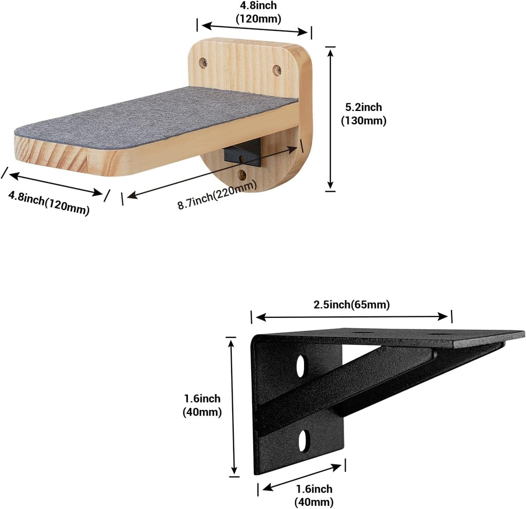 Set of 3 Natural Wood Cat Wall Steps Floating Ladder Stairs