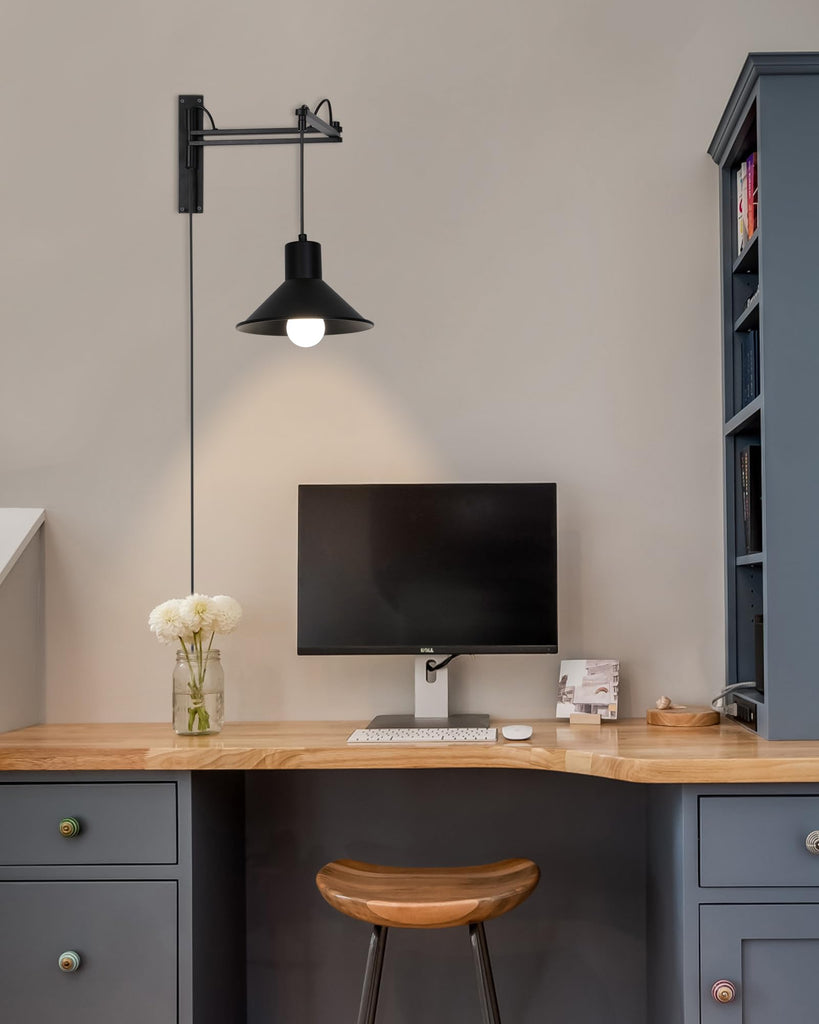 Plug in Wall Sconces, Swing Arm Wall Lamp with Dimmable Switch, Wall Sconce with Plug in Cord for Bedside Bedroom
