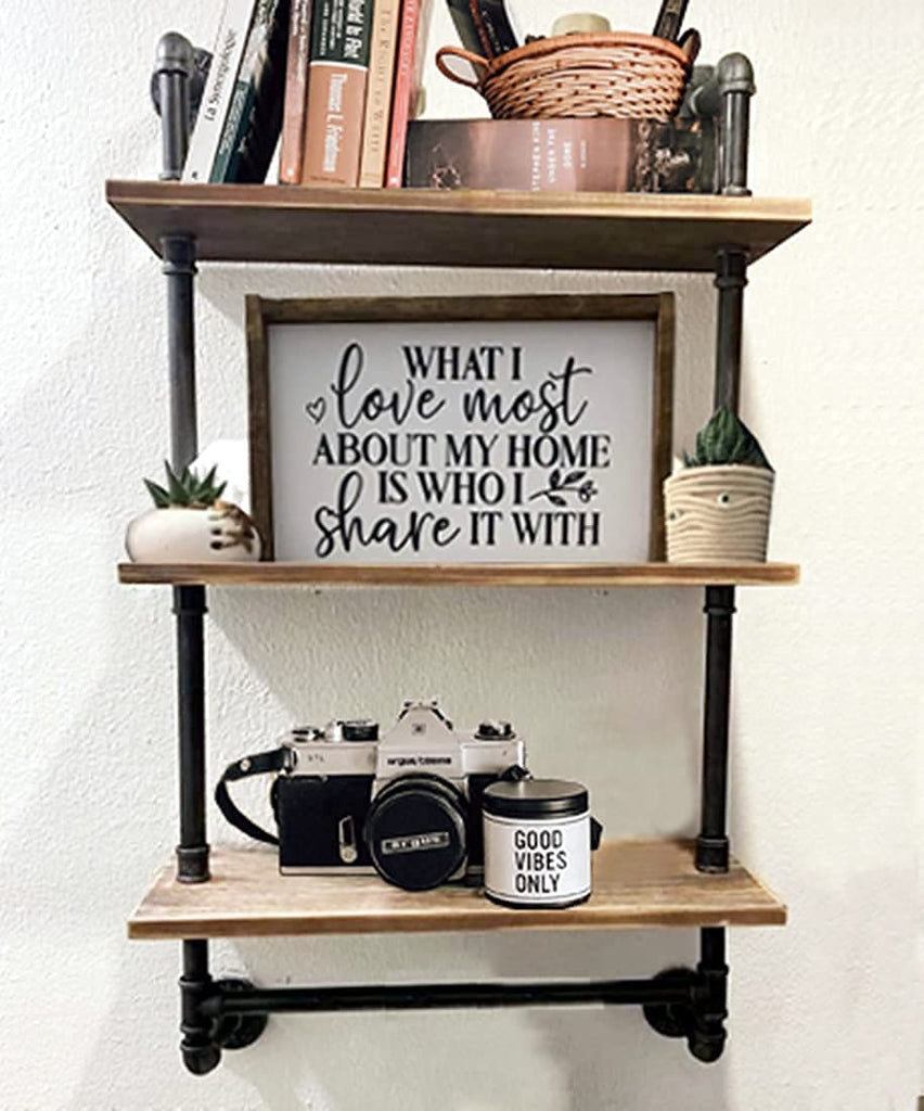 Industrial Pipe Shelving Rustic Bathroom Shelves with Towel Bar, 24" Pipe Shelf Wall Mounted, Farmhouse Bathroom