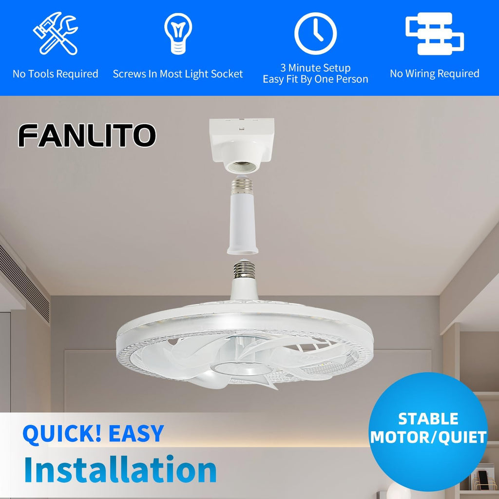 Light Socket Fan with Remote 12Ó, Screw in Socket Fan Light with Dimmable Brightness and Color Temp, Socket Modern Flush Mount Low Profile Ceiling Fan for Bedroom, Small Living Room, Kitchen A101-B0CZRZYTMV