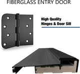 Modern 36 x 80 Fiberglass Entry Door with Frosted Glass, Contemporary Front Door for Home, Sturdy Pre-Hung Fiberglass