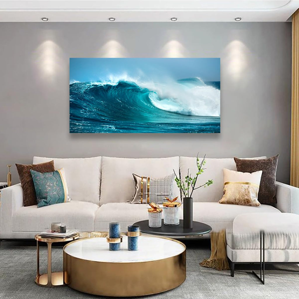 Sea Waves Wall Art Bedroom Office Paintings Large Blue Beach Wall Art Pictures Artwork Nature Ocean Canvas Wall Art