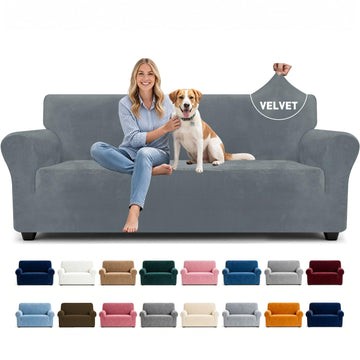 Real Velvet Couch Covers for 3 Cushion Couch High Stretch 1 Piece Sofa Cover Pets Dogs Friendly Anti Slip Thickened