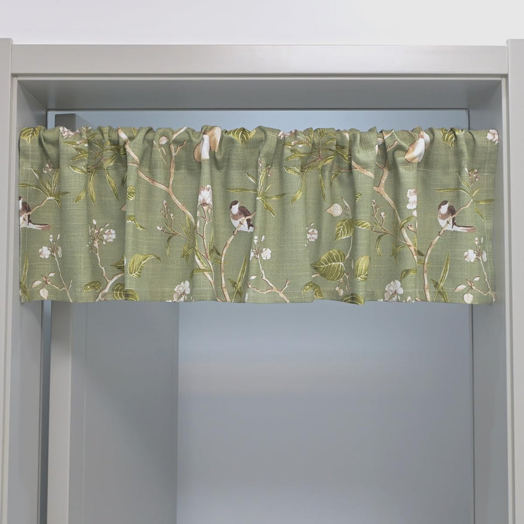 Vintage Birds Curtain Valance Rod Pocket Farmhouse Linen Blend Short Curtain for Small Window Country Style Floral