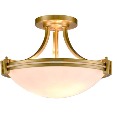 Modern Gold Semi Flush Mount Ceiling Light with Milk Glass 16.22"