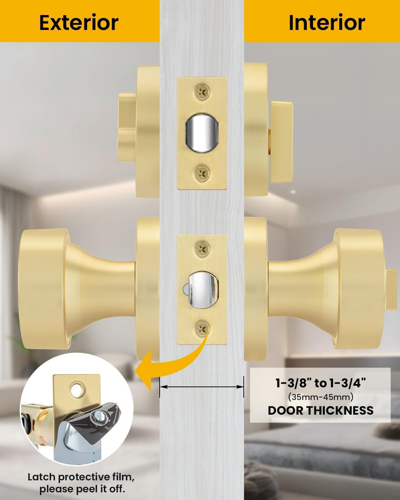 Brushed Gold Entry Door Knobs with Deadbolt Zinc-Alloy (3 Pack)