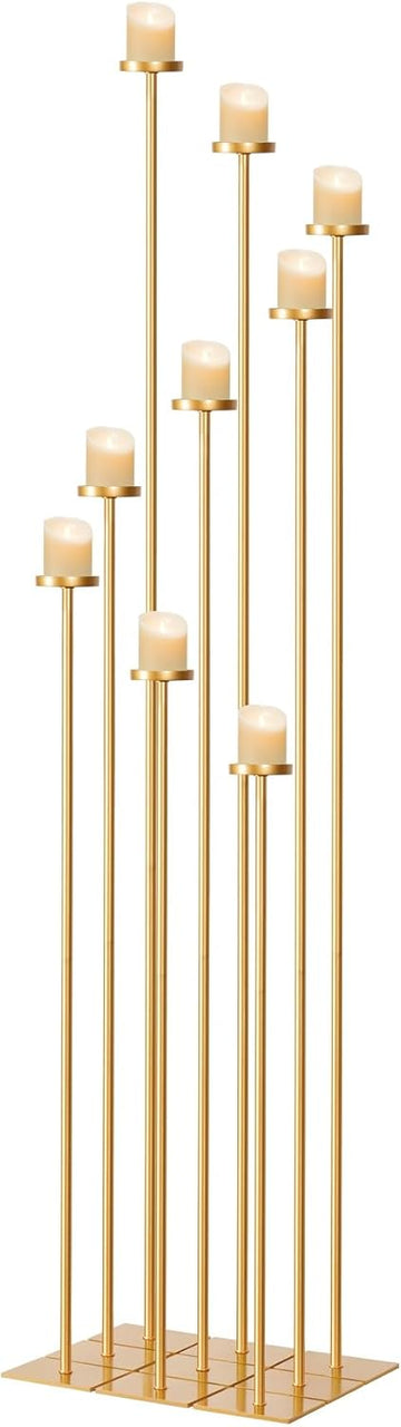 Floor Candelabra Tall 9 Arm Candle Holders, 60" Black Metal Candlestick for Pillar Tealight Candles