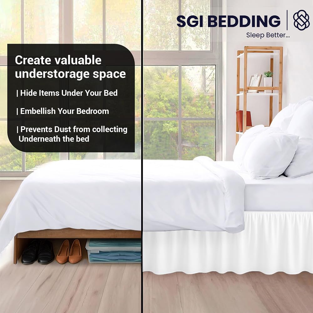 17 Inch Drop Ruffled Bed Skirt Full Size - Classic Gathered Styling, Platform Style Dust Ruffle with Secure Fit