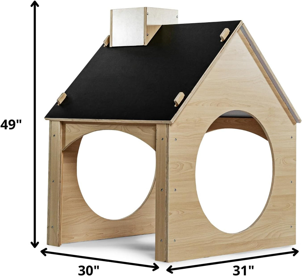 Indoor Montessori Wooden and Waldorf Style Playhouse for Toddlers with Double Chalkboard Roof. Sturdy Play Set