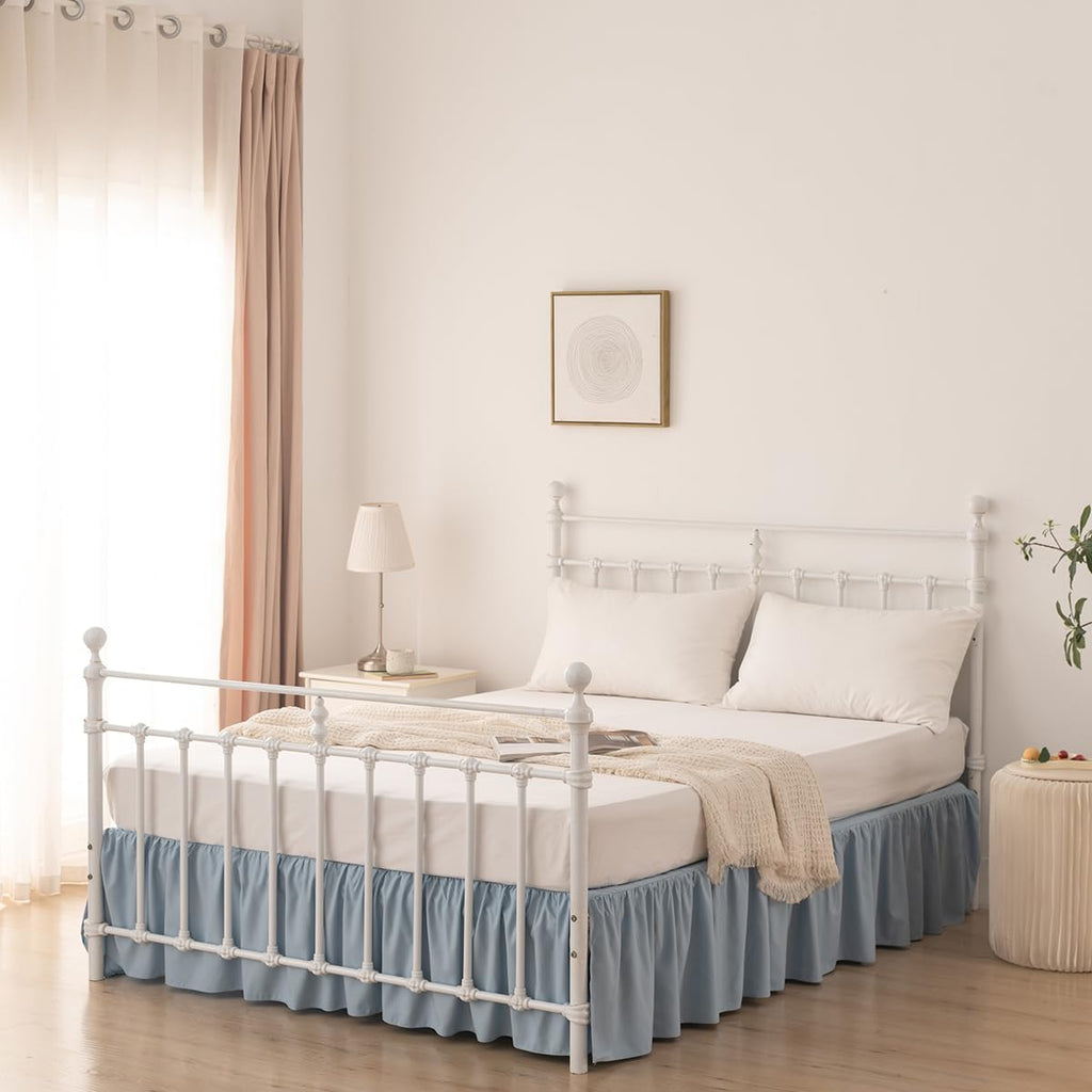 Bed Skirt Queen Size 14 Inch Drop Ruffled Bed Skirt with Split Corners