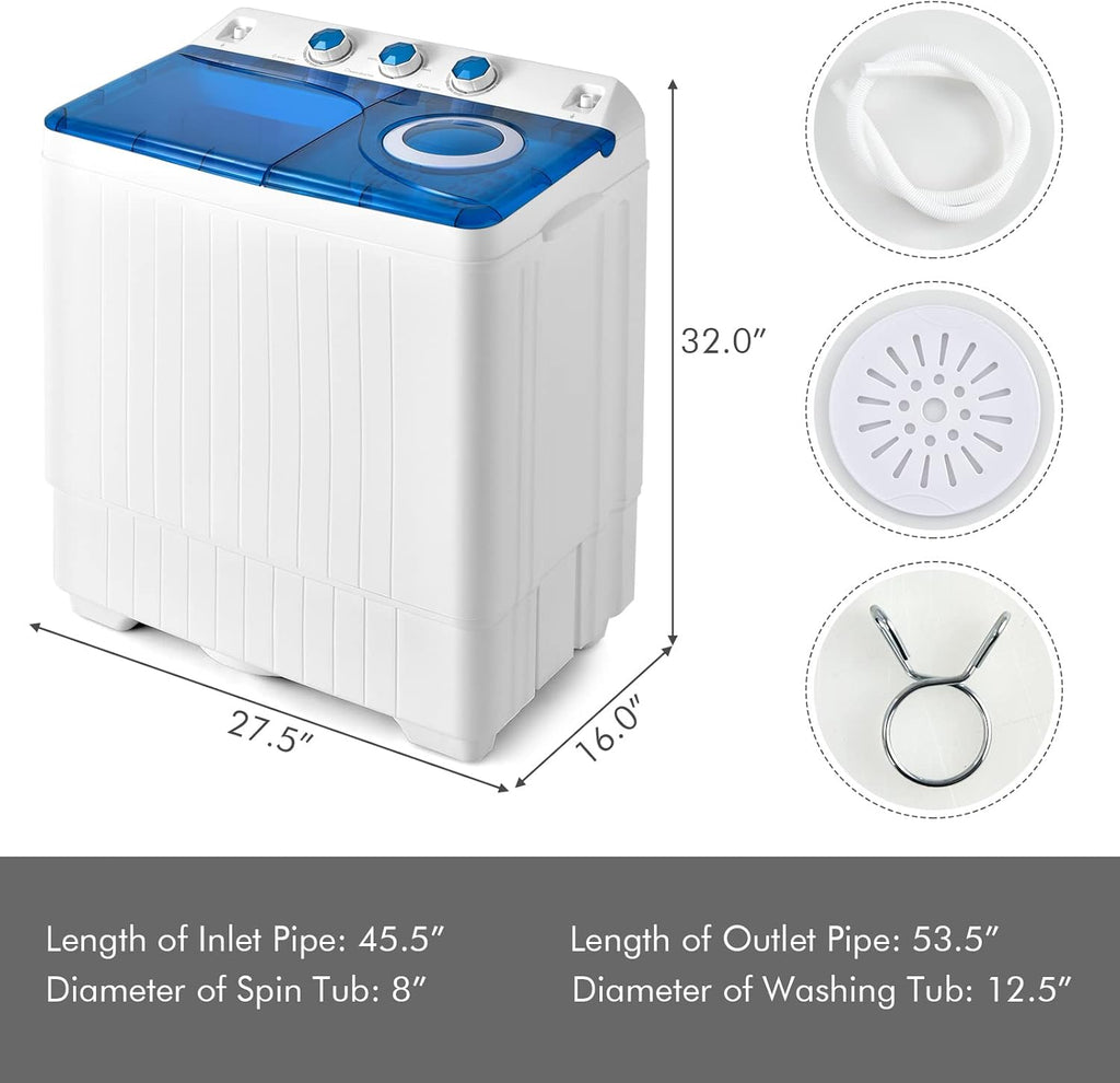 Portable Washing Machine, Twin Tub 26lbs Capacity Laundry Washer, 18lbs Washer and 8lbs Spinner Combo with Timer Knobs