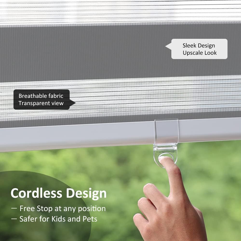 Cordless Zebra Blinds Roller Shades for Window-Dual Layer Sheer Blinds Light Control with Valance Day Night Privacy