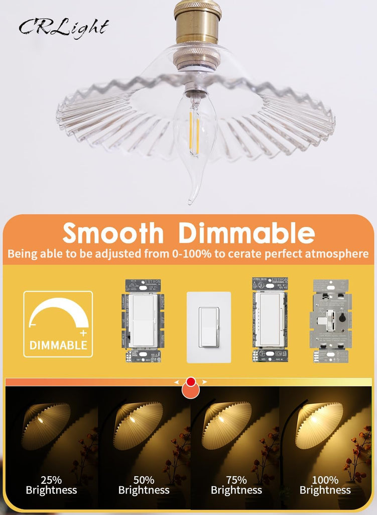 2W E12 Dimmable LED Candelabra Bulb C35 2700K Warm White, 12 Pack