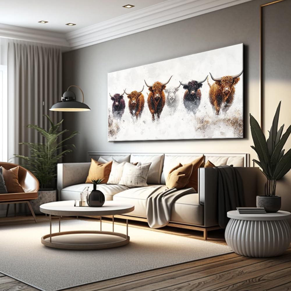 Highland Cow Wall Art Canvas Farmhouse Wall Decor Pictures Prints Artwork Painting Landscape Framed Modern Artwork
