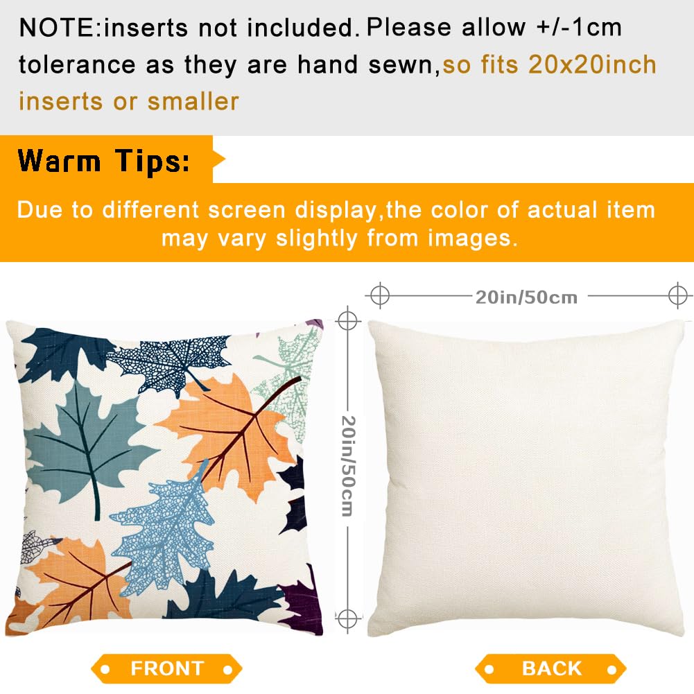 Fall Pillow Covers 20x20 Set of 2, Blue Maple Leaves Outdoor Thanksgiving