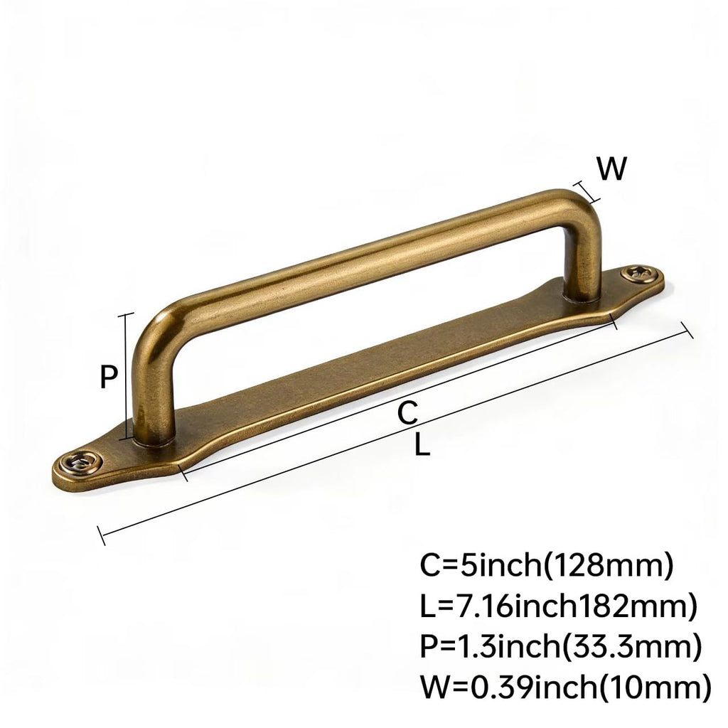 5 Pack 5 Inch Hole Center Antique Brass Cabinet Pull with Backplate Solid Heavy Duty Handles with Backplate Cabinet