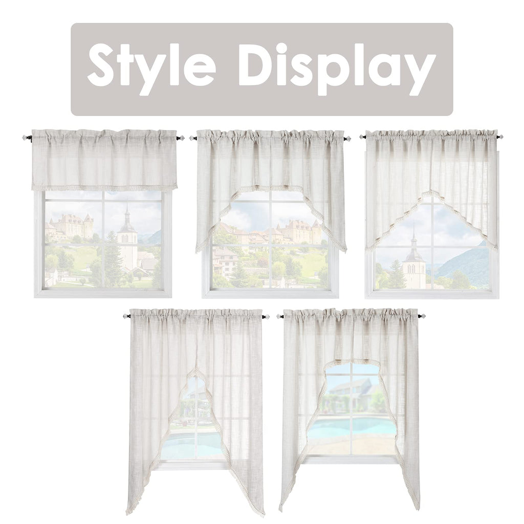 Beda Home Tassel Linen Textured Swag Curtain Valance, Nature, 52 x 18 in