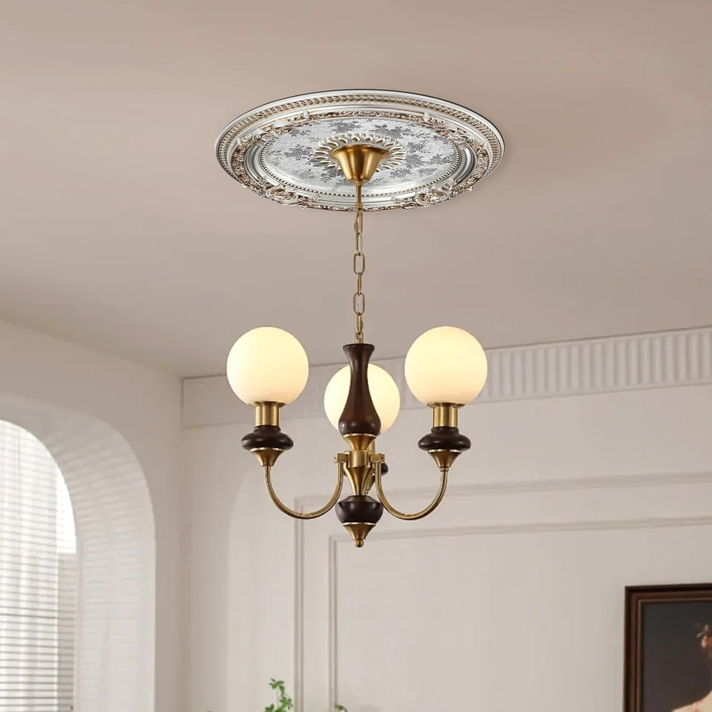 24.4 inch Decorative Ceiling Medallion for light fixtures, Silver and Gold Finish