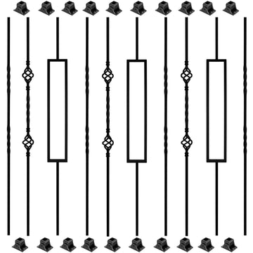 10 Pack Wrought Iron Balusters, Stair Spindle with 20 Swivel Shoes